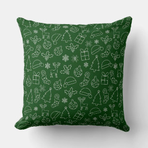 Festive Green and White Winter Christmas Pattern Cushion