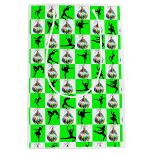 FESTIVE GREEN BALLERINA CHRISTMAS DESIGN MEDIUM GIFT BAG