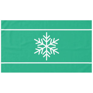 Festive Green Blue Nordic White Snowflake Stripes Tablecloth