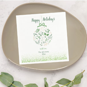 Festive Green Botanical Christmas Party Napkin