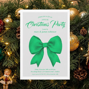 Festive Green Bow Christmas Holiday Party  Invitation