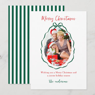 Festive Green Bow Frame Photo Christmas Holiday Card