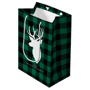 Festive Green Buffalo Plaid Pattern Medium Gift Bag