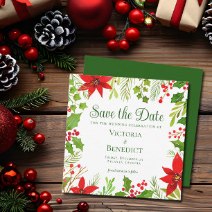 Festive Green Christmas Botanical Wedding Save The Date