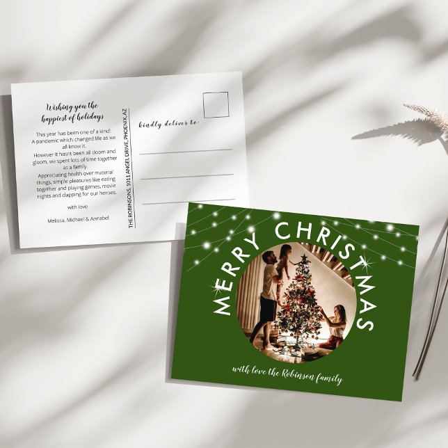 Festive Green Christmas Holiday Photo Postcard (Creator Uploaded)