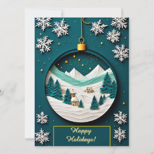 ✨ Festive Green Christmas Ornament Winter Village Card