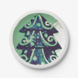 Festive Green Christmas Tree Holidays Paper Plate