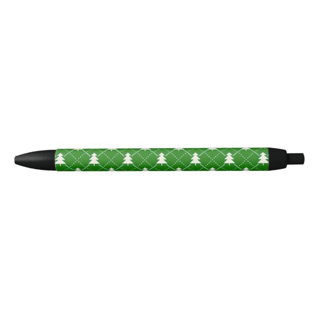 Festive Green Christmas Tree Pattern Black Ink Pen (Front)