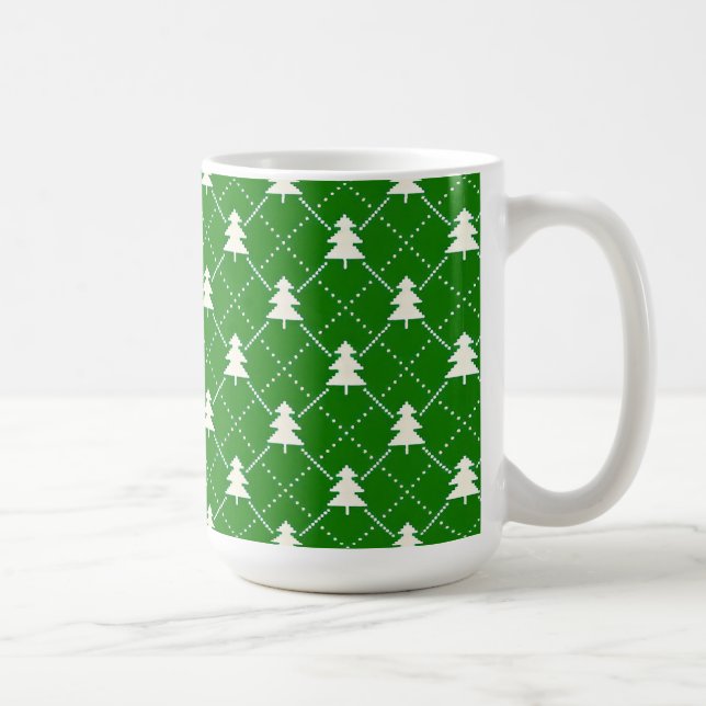 Festive Green Christmas Tree Pattern Coffee Mug (Right)