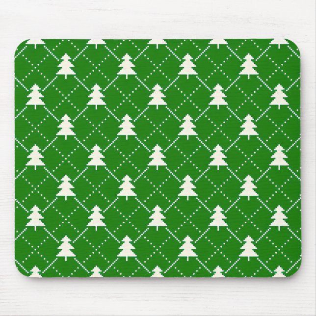 Festive Green Christmas Tree Pattern Mouse Pad (Front)