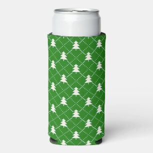 Festive Green Christmas Tree Pattern Seltzer Can Cooler