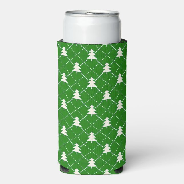 Festive Green Christmas Tree Pattern Seltzer Can Cooler (Seltzer Front)