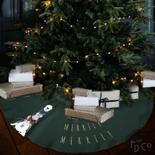 Festive Green Elegant Chic with Fun Winter Animals Brushed Polyester Tree Skirt