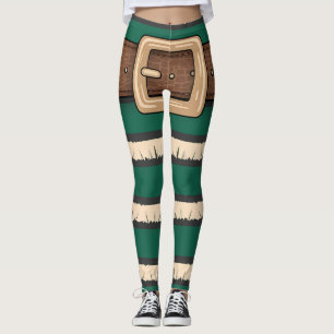 Festive Green Elf Costume Leggings - Holiday Strip