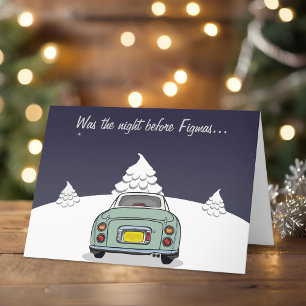 Festive Green Figaro Car Christmas Card