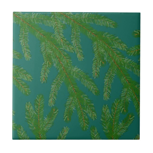 Festive Green Fir Tree Branches    Ceramic Tile (Front)