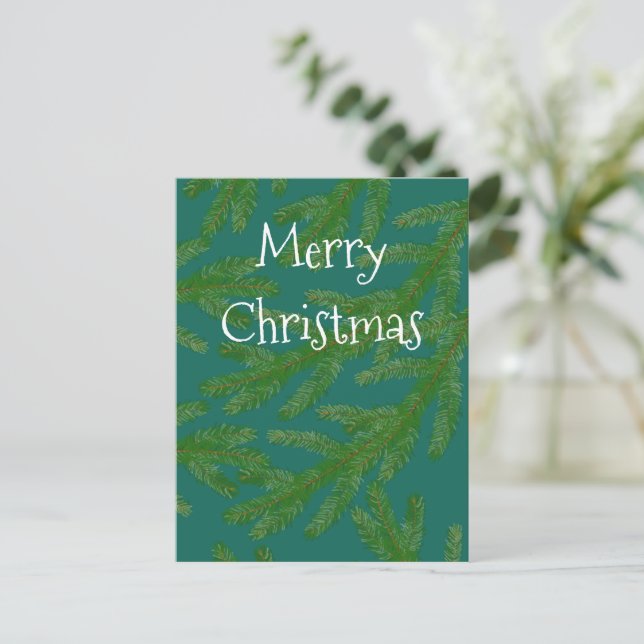 Festive Green Fir Tree Branches Christmas Postcard (Standing Front)