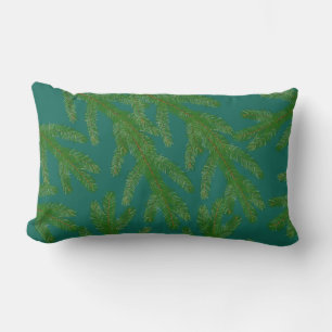 Festive Green Fir Tree Branches Lumbar Cushion