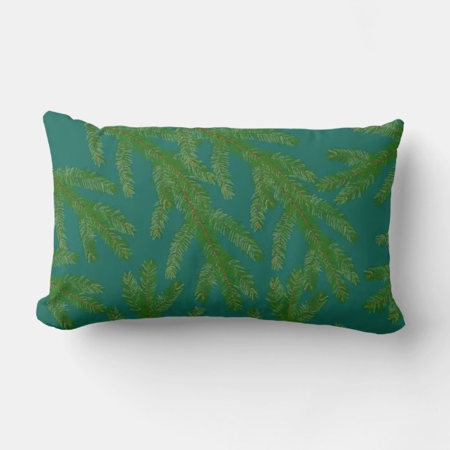 Festive Green Fir Tree Branches   Lumbar Cushion (Front)