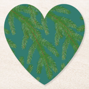 Festive Green Fir Tree Branches Paper Coaster