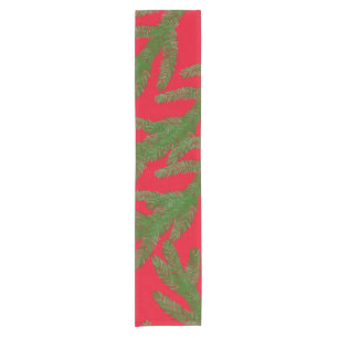 Festive Green Fir Tree Branches Short Table Runner