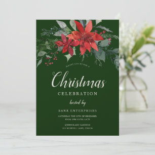 Festive Green Floral Christmas Party  Invitation