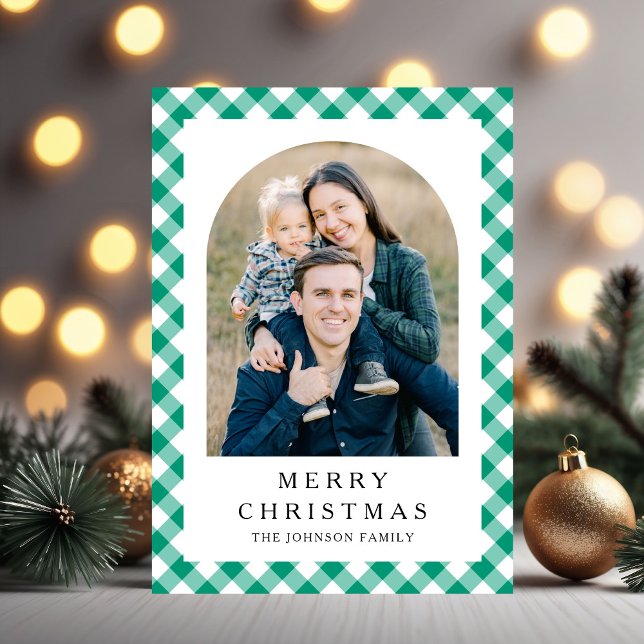 Festive Green Gingham Photo Christmas Holiday Card (Festive Green Gingham Photo Christmas Holiday Card)