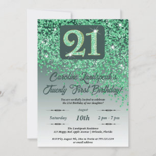 Festive Green Glitter 21st Birthday Invitation