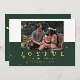 Festive Green Gold Joyful Three Picture Christmas Holiday Card
