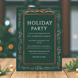 Festive Green Holiday Party Bow Christmas Invitation
