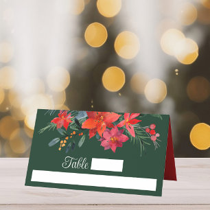 Festive Green Holiday Poinsettia Christmas Wedding Place Card