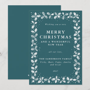 Festive Green Holly + Berry Border Flat Non Photo Holiday Card