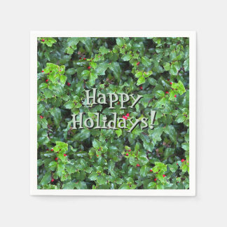 Festive Green Holly Berry Christmas  Napkin
