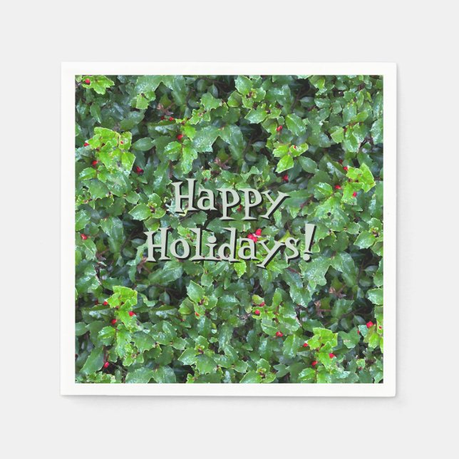 Festive Green Holly Berry Christmas  Napkin (Front)