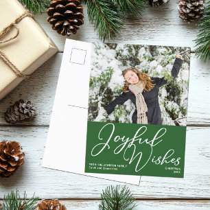 Festive Green Joyful Wishes Family Photo Christmas Postcard