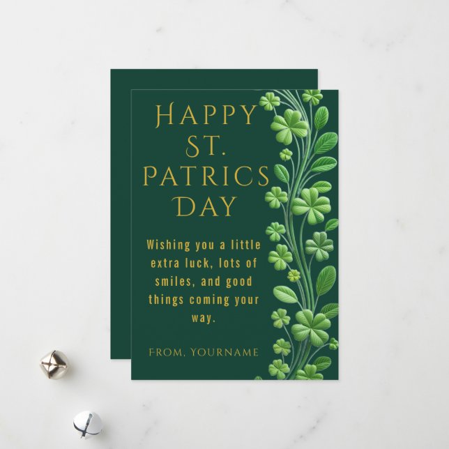  Festive green Lucky Clover St Patricks Day Card (Front/Back In Situ)