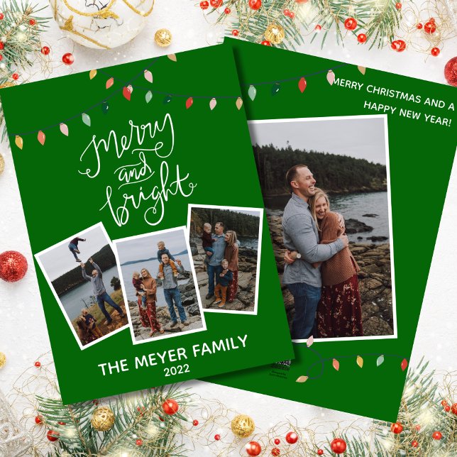 Festive Green Merry & Bright Photo Christmas Card (Creator Uploaded)
