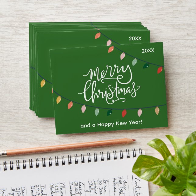 Festive Green Merry Christmas Lights Gift Card Envelope (Stacked)