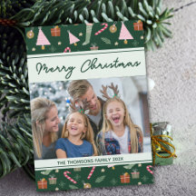 Festive Green Merry Christmas Pattern Photo 