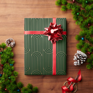 Festive Green Modern Art Deco Gold Pattern 102 Wrapping Paper