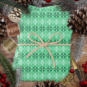 Festive Green Monochrome Geometric and Terrazzo Wrapping Paper Sheet