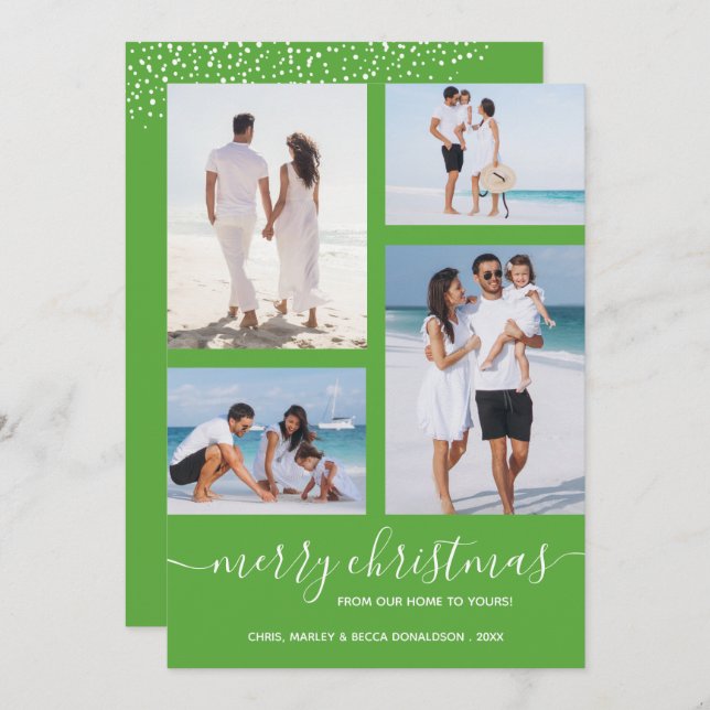 Festive Green Multi Photo Christmas Holiday Card (Front/Back)