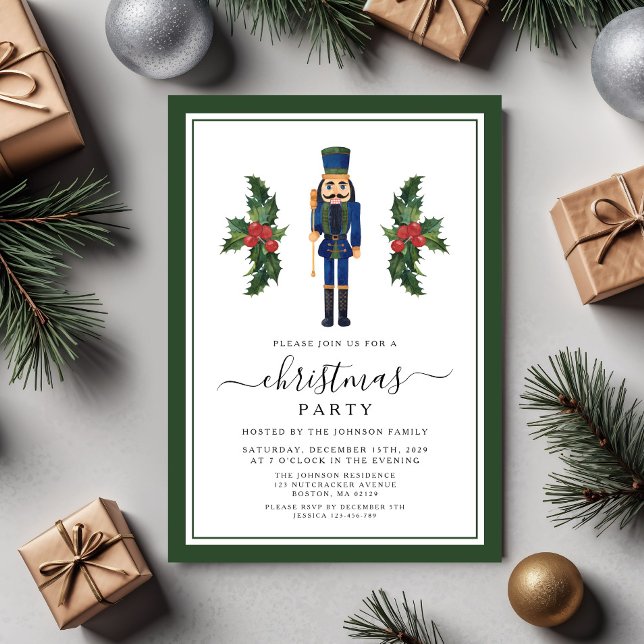 Festive Green Nutcracker Christmas Party Invitation (Festive Green Nutcracker Christmas Party Invitation)