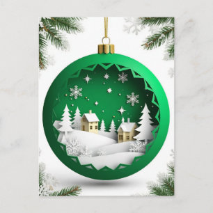 ❄️ Festive Green Ornament Winter Glow 🎄 Snowflake Holiday Postcard
