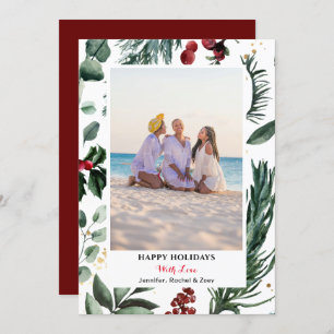 Festive Green Pine Bough Berry Merry Christmas Holiday Card
