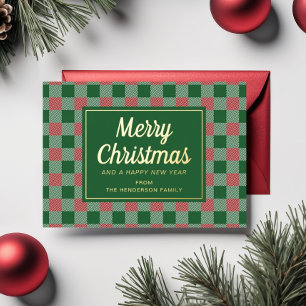Festive Green Plaid Christmas Gold  Foil Holiday Card