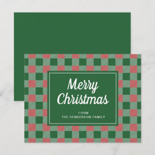 Festive Green Plaid Merry Christmas Script  Postcard