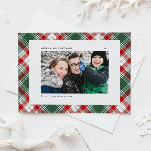 Festive Green Plaid Pattern Merry Christmas Photo Holiday Card