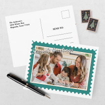 Festive Green Postage Stamp Photo Christmas