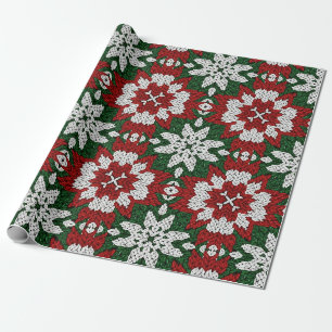 Festive Green Red and White Nordic Knit (2) Wrapping Paper